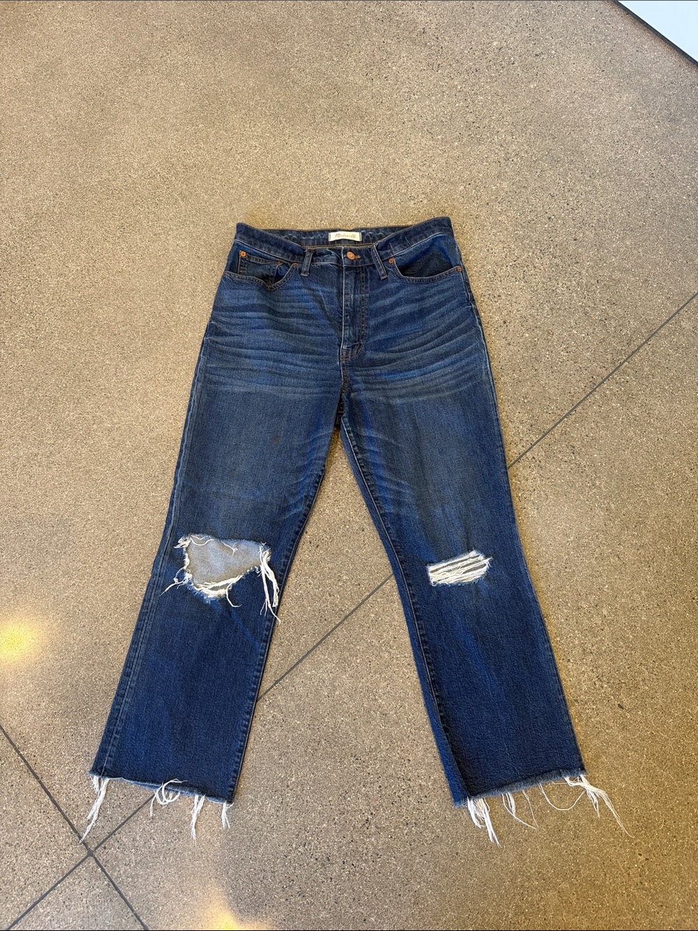 Madewell Dark Blue Distressed Boyfriend Jeans